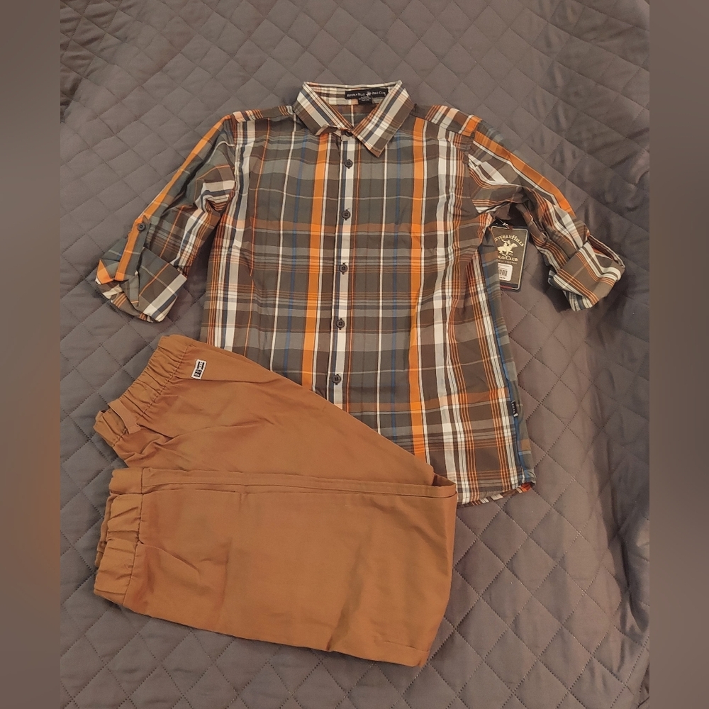 Beverly Hills Polo Club Kids Matching Set - Plaid and Brown